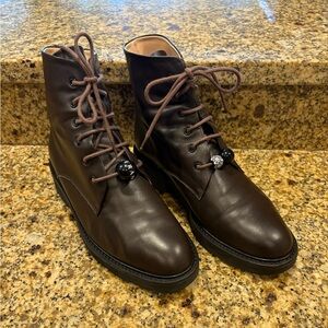 Dear Frances Park Brown Italian Leather Combat Boots 37 US 7 Wardrobe Staple EUC